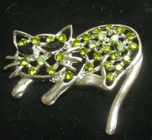 697 -Le chat en strass vert