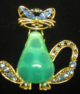 700 -Le chat en strass vert et  bleu